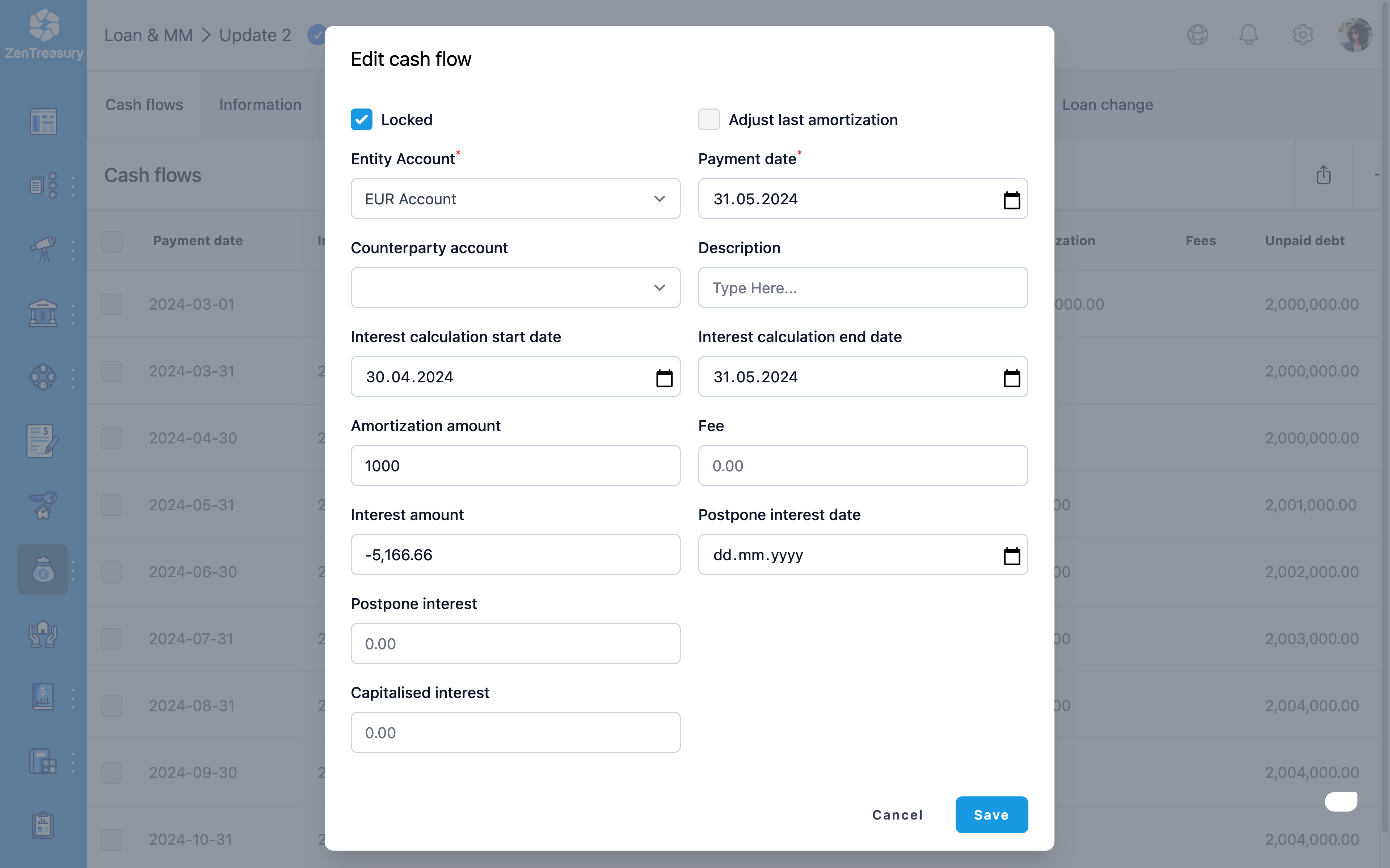 ZenTreasury loans and money market interface